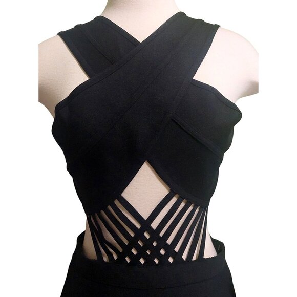 NWT Hybrid & Company Womens Black Cutout Crisscross Bodycon Dress Medium - Picture 5 of 11